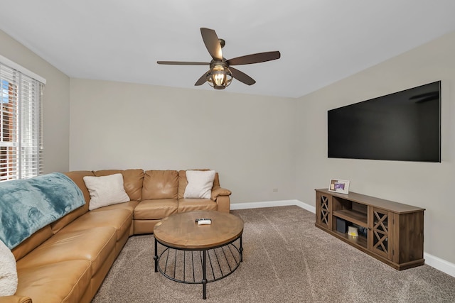 5255 Crescent Green Ct, Morris, IL 60450 - living area with baseboards, a ceiling fan, and carpet flooring
