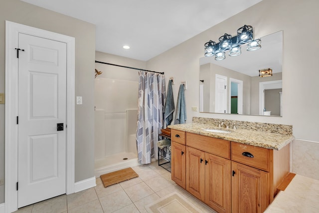 5255 Crescent Green Ct, Morris, IL 60450 - bathroom with vanity, baseboards, tile patterned flooring, and curtained shower