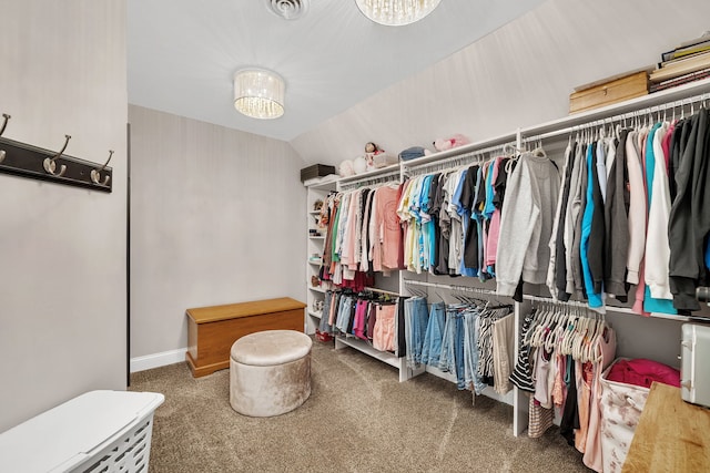 5255 Crescent Green Ct, Morris, IL 60450 - spacious closet with visible vents, carpet flooring, and an inviting chandelier