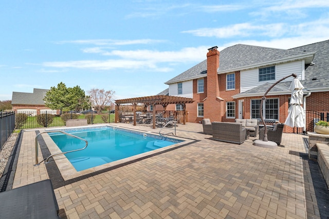 5255 Crescent Green Ct, Morris, IL 60450 - view of swimming pool with a pergola, a patio area, a fenced in pool, and an outdoor living space