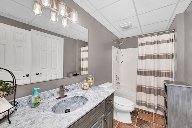 5255 Crescent Green Ct, Morris, IL 60450 - full bath with a drop ceiling, visible vents, toilet, vanity, and shower / tub combo