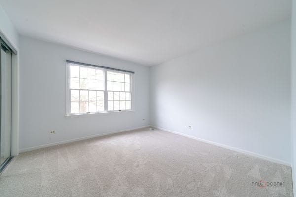 unfurnished room with baseboards and light colored carpet