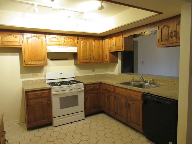 24541 S Wildwood Trl, Crete, IL 60417 - kitchen featuring white gas range, a sink, dishwasher, light countertops, and under cabinet range hood