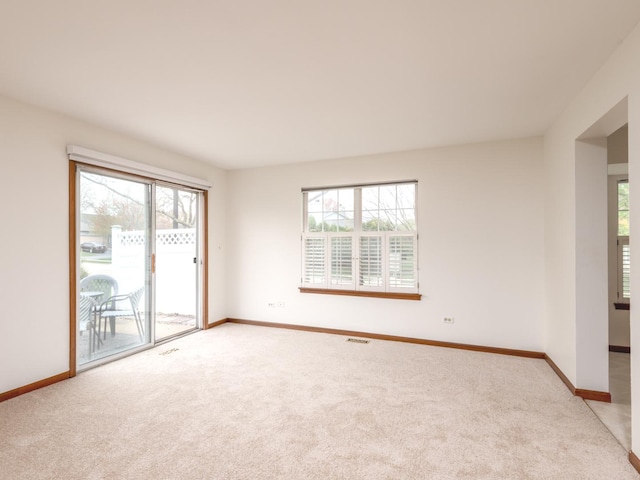 carpeted spare room with baseboards and a wealth of natural light