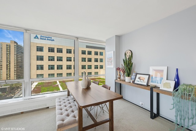 interior space with carpet floors and expansive windows