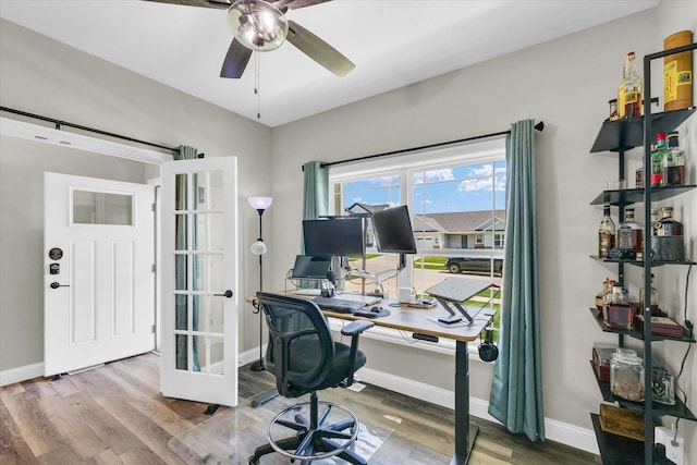 715 Cole Ln, Mahomet, IL 61853 - office with ceiling fan, wood finished floors, and french doors