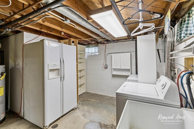 511 N Cleveland Ave, Bradley, IL 60915 - interior space featuring washer and clothes dryer, white fridge with ice dispenser, and gas water heater