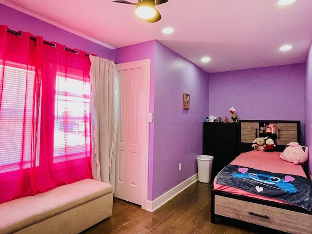 bedroom featuring recessed lighting, baseboards, and wood finished floors