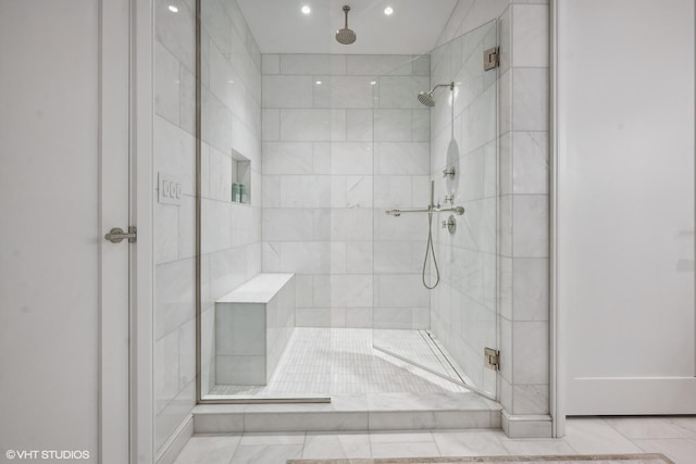 full bath featuring a shower stall and recessed lighting