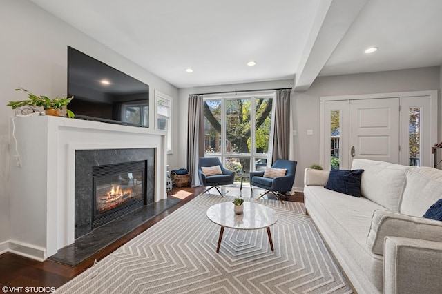 3311 N Hamilton Ave, Chicago, IL 60618 - living room with baseboards, a fireplace, recessed lighting, and wood finished floors