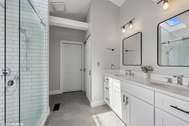 3311 N Hamilton Ave, Chicago, IL 60618 - full bath with a sink, tile patterned floors, a stall shower, and double vanity