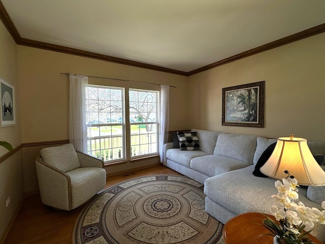 2115 Stafford Ct, Plainfield, IL 60586 - living area featuring baseboards, ornamental molding, and wood finished floors