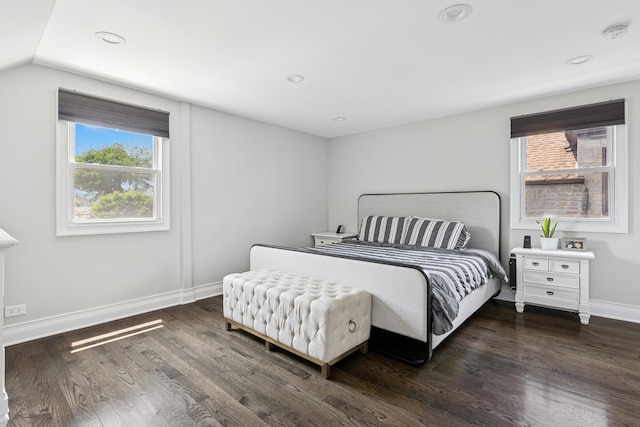 4825 W Ainslie St, Chicago, IL 60630 - bedroom with dark wood-style flooring, recessed lighting, and vaulted ceiling