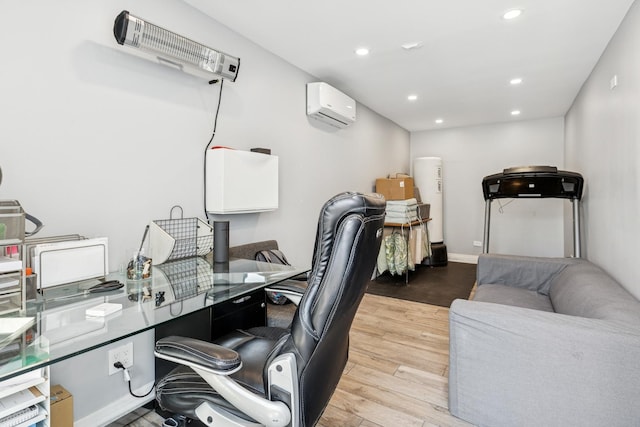4825 W Ainslie St, Chicago, IL 60630 - home office featuring an AC wall unit, wood finished floors, and recessed lighting