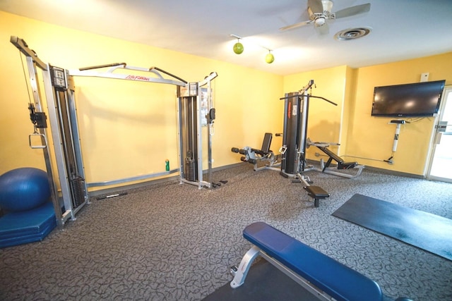 6301 N Sheridan Rd Unit 6D, Chicago, IL 60660 - exercise area with baseboards, visible vents, a ceiling fan, and carpet floors