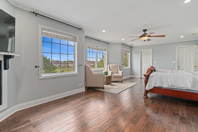357 Torrey Pines Way, Vernon Hills, IL 60061 - bedroom with baseboards, wood finished floors, recessed lighting, crown molding, and ceiling fan