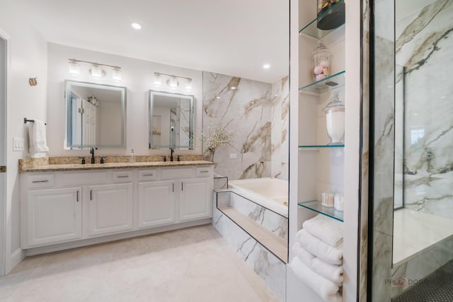 357 Torrey Pines Way, Vernon Hills, IL 60061 - full bath featuring a bath, double vanity, a shower, and recessed lighting