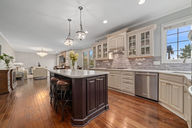 357 Torrey Pines Way, Vernon Hills, IL 60061 - kitchen featuring dishwasher, a center island, a sink, a kitchen breakfast bar, and tasteful backsplash