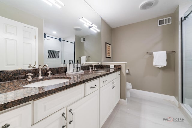 357 Torrey Pines Way, Vernon Hills, IL 60061 - bathroom featuring a stall shower, baseboards, toilet, and double vanity