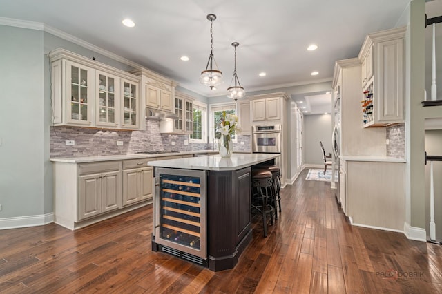 357 Torrey Pines Way, Vernon Hills, IL 60061 - kitchen with wine cooler, appliances with stainless steel finishes, baseboards, recessed lighting, and crown molding