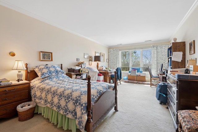 711 Oak St Unit 408, Winnetka, IL 60093 - bedroom featuring access to outside, light colored carpet, and ornamental molding