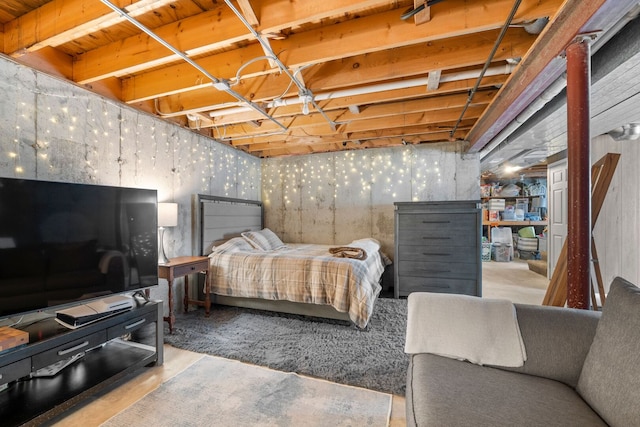 bedroom with concrete floors