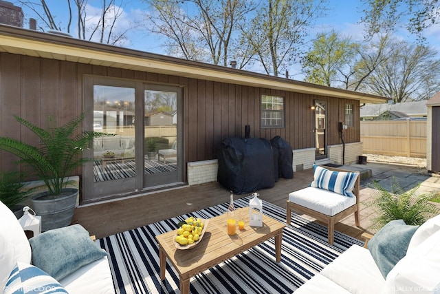 210 Walnut Ln, Elk Grove Village, IL 60007 - wooden terrace featuring a patio area, fence, grilling area, and an outdoor hangout area