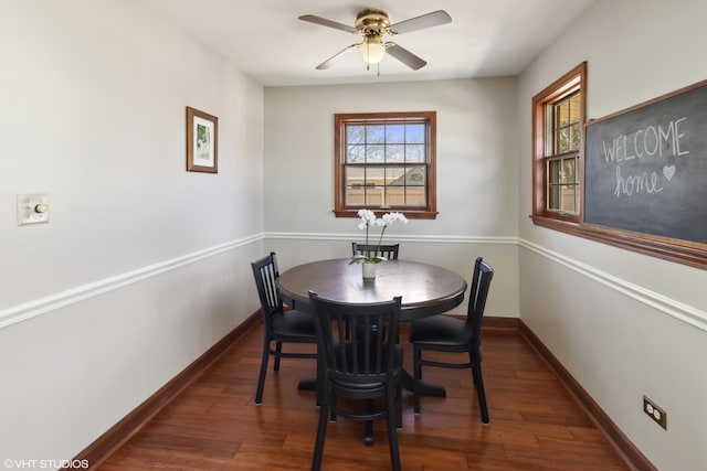 210 Walnut Ln, Elk Grove Village, IL 60007 - dining space featuring baseboards, ceiling fan, and wood finished floors