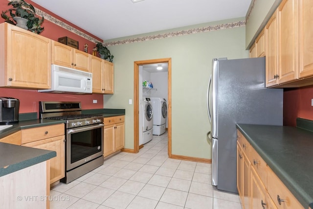 1754 Landreth Ct, Aurora, IL 60504 - kitchen with appliances with stainless steel finishes, washing machine and dryer, and light brown cabinets