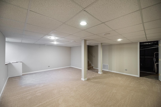 5464 Mayflower Jct, Rolling Meadows, IL 60008 - finished basement featuring visible vents, stairway, carpet, and a drop ceiling