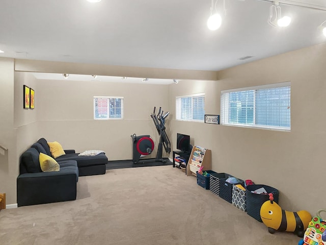 playroom featuring carpet flooring and visible vents