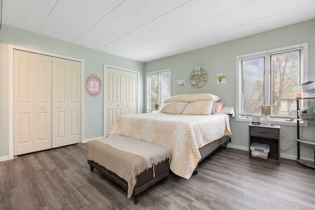 6443 Oak Forest Ave Unit 1W, Tinley Park, IL 60477 - bedroom with two closets, baseboards, and wood finished floors
