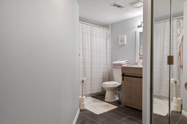 6443 Oak Forest Ave Unit 1W, Tinley Park, IL 60477 - full bath featuring toilet, visible vents, curtained shower, tile patterned flooring, and vanity