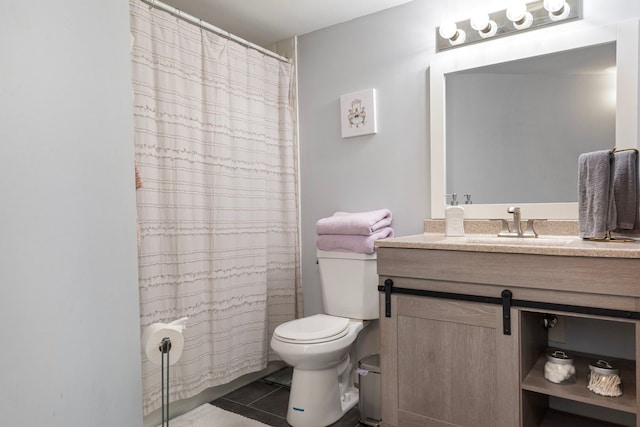 6443 Oak Forest Ave Unit 1W, Tinley Park, IL 60477 - full bathroom featuring toilet, vanity, tile patterned floors, and curtained shower