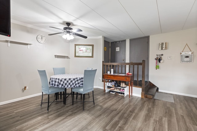 6443 Oak Forest Ave Unit 1W, Tinley Park, IL 60477 - dining space with ceiling fan, baseboards, crown molding, and wood finished floors