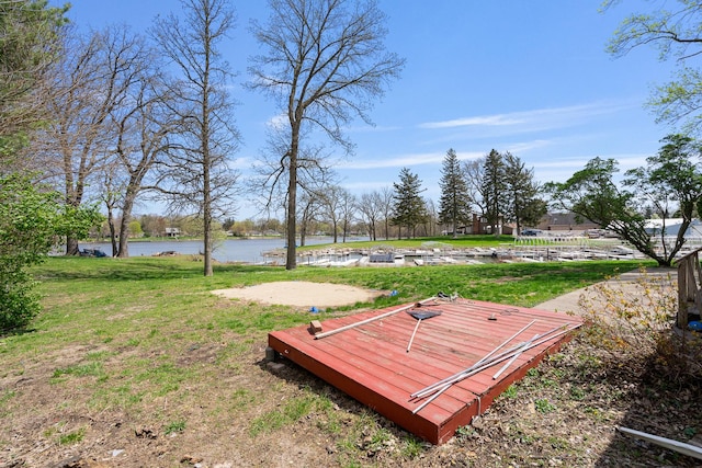 view of yard with a water view