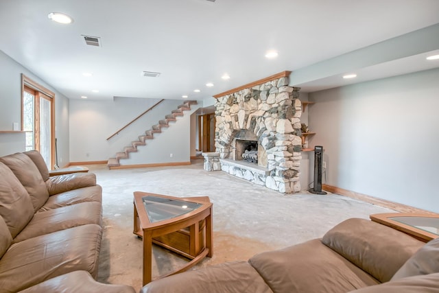 3515 Partridge Ln, Belvidere, IL 61008 - carpeted living room with baseboards, visible vents, and recessed lighting