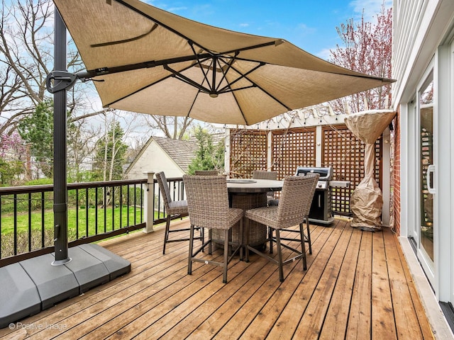 522 N Grant St, Hinsdale, IL 60521 - wooden deck with grilling area and outdoor dining space