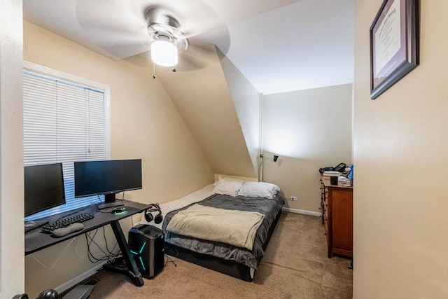 carpeted bedroom featuring a ceiling fan