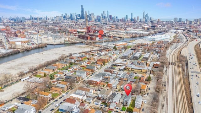 drone / aerial view with a city view