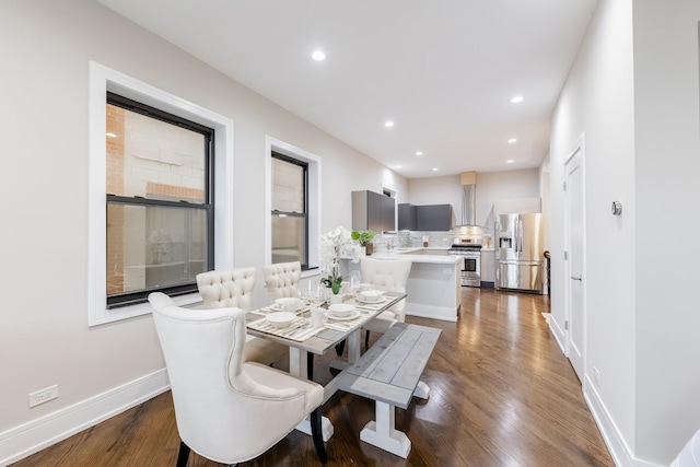 4453 S Lake Park Ave Unit 4, Chicago, IL 60653 - dining room featuring baseboards, dark wood-style floors, and recessed lighting