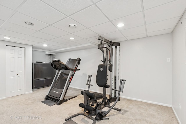 1635 Arlington Ln, Gurnee, IL 60031 - exercise area featuring light carpet, recessed lighting, and a drop ceiling