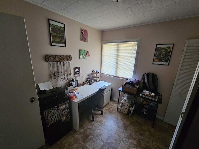 office featuring crown molding and baseboards