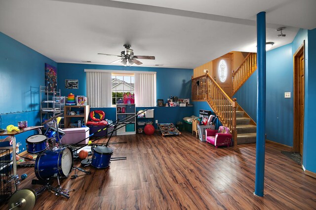 833 Poe St, Manteno, IL 60950 - game room featuring ceiling fan and wood finished floors