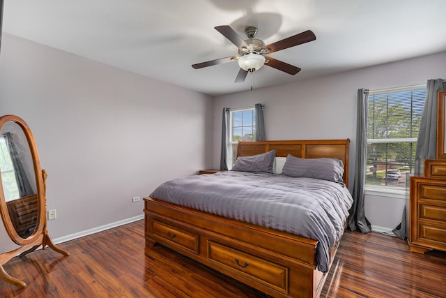 2743 River Bend Ln, Plainfield, IL 60586 - bedroom featuring dark wood-style floors, baseboards, and a ceiling fan