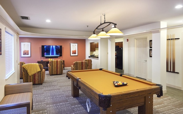 10300 Village Circle Dr Unit 1109, Palos Park, IL 60464 - playroom with billiards, visible vents, recessed lighting, and carpet flooring