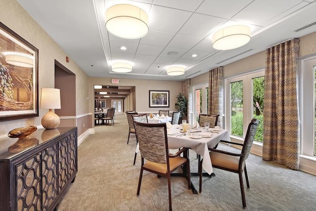 10300 Village Circle Dr Unit 1109, Palos Park, IL 60464 - dining space with recessed lighting, visible vents, light colored carpet, and french doors