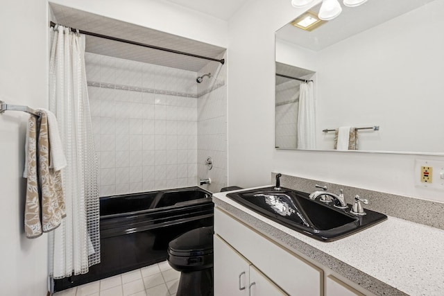 5873 Walnut Ave, Downers Grove, IL 60516 - full bath with shower / bath combination with curtain, vanity, toilet, and tile patterned flooring
