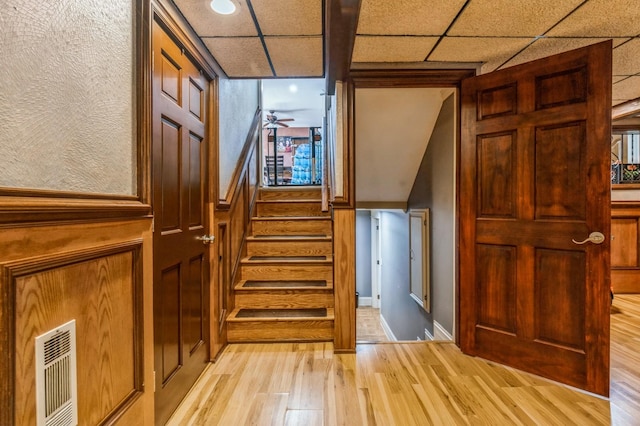 912 Macgregor Rd, Lockport, IL 60441 - stairs featuring wood finished floors, a ceiling fan, and heating unit