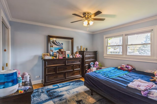 912 Macgregor Rd, Lockport, IL 60441 - bedroom featuring wood finished floors, ornamental molding, a closet, ceiling fan, and baseboards